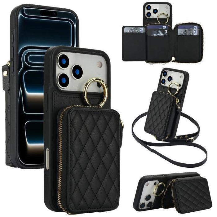 Cartera bandolera con anilla colgante romboidal y cremallera, funda para teléfono con protección RFID, For iPhone 17 Pro Max, For iPhone 17 Pro