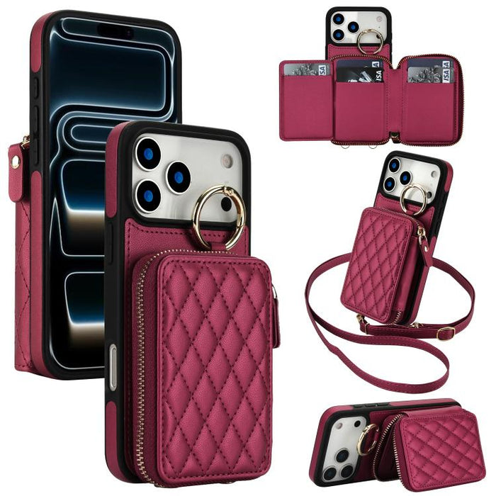 Cartera bandolera con anilla colgante romboidal y cremallera, funda para teléfono con protección RFID, For iPhone 17 Pro Max, For iPhone 17 Pro