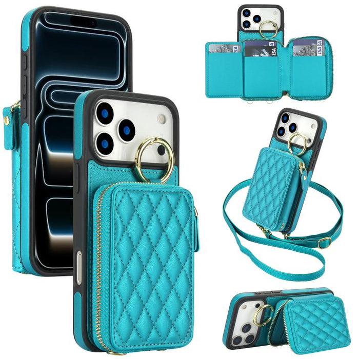 Cartera bandolera con anilla colgante romboidal y cremallera, funda para teléfono con protección RFID, For iPhone 17 Pro Max, For iPhone 17 Pro