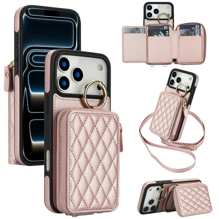 Cartera bandolera con anilla colgante romboidal y cremallera, funda para teléfono con protección RFID, For iPhone 17 Pro Max, For iPhone 17 Pro