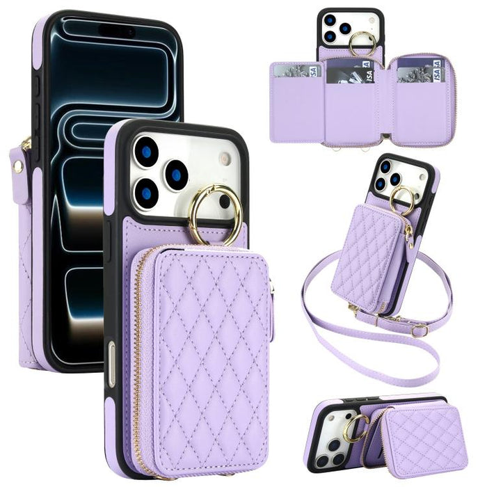 Cartera bandolera con anilla colgante romboidal y cremallera, funda para teléfono con protección RFID, For iPhone 17 Pro Max, For iPhone 17 Pro
