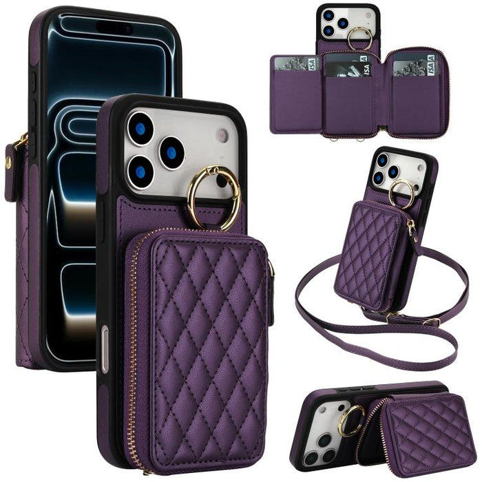 Cartera bandolera con anilla colgante romboidal y cremallera, funda para teléfono con protección RFID, For iPhone 17 Pro Max, For iPhone 17 Pro