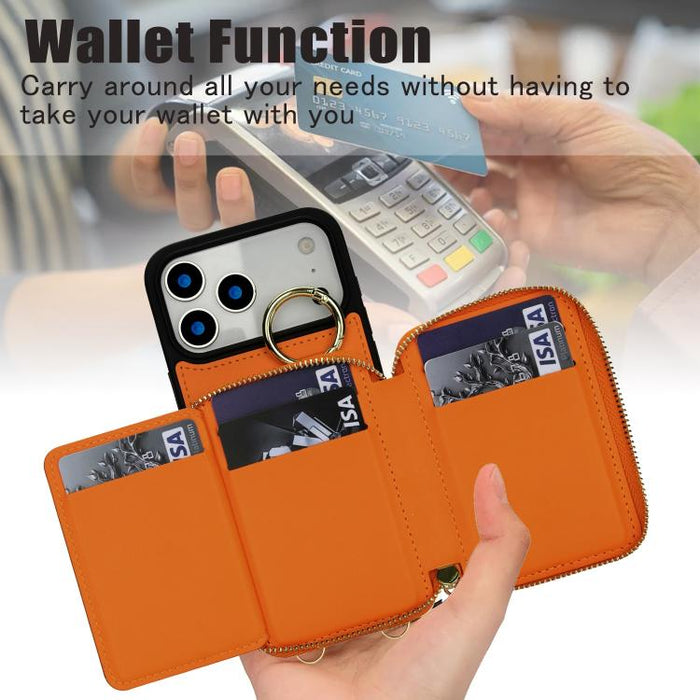 Cartera bandolera con anilla colgante romboidal y cremallera, funda para teléfono con protección RFID, For iPhone 17 Pro Max, For iPhone 17 Pro