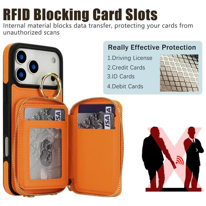Cartera bandolera con anilla colgante romboidal y cremallera, funda para teléfono con protección RFID, For iPhone 17 Pro Max, For iPhone 17 Pro