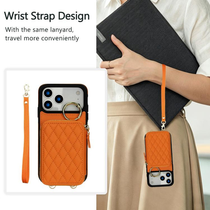 Cartera bandolera con anilla colgante romboidal y cremallera, funda para teléfono con protección RFID, For iPhone 17 Pro Max, For iPhone 17 Pro