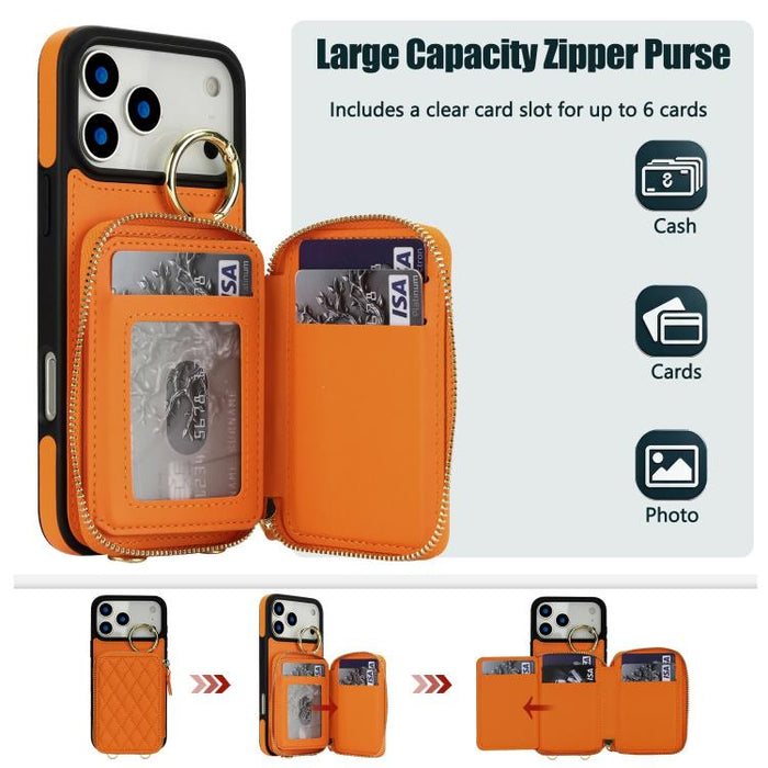 Cartera bandolera con anilla colgante romboidal y cremallera, funda para teléfono con protección RFID, For iPhone 17 Pro Max, For iPhone 17 Pro