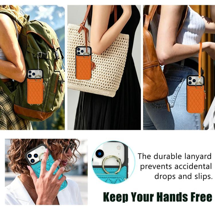 Cartera bandolera con anilla colgante romboidal y cremallera, funda para teléfono con protección RFID, For iPhone 17 Pro Max, For iPhone 17 Pro