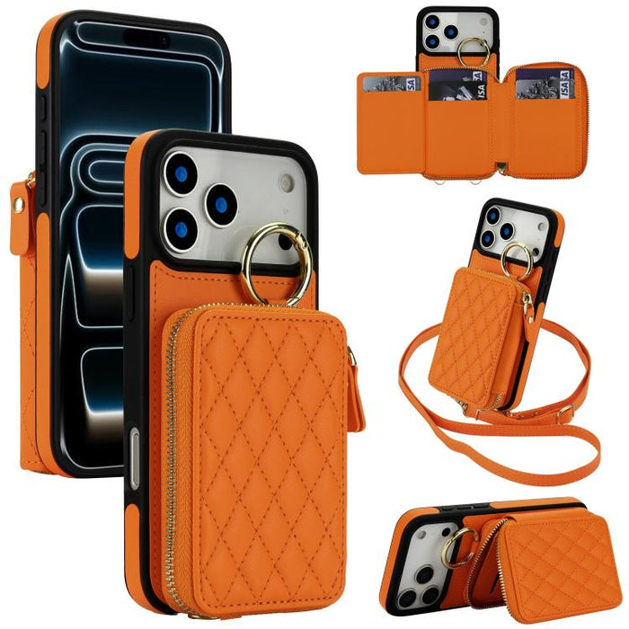 Cartera bandolera con anilla colgante romboidal y cremallera, funda para teléfono con protección RFID, For iPhone 17 Pro Max, For iPhone 17 Pro