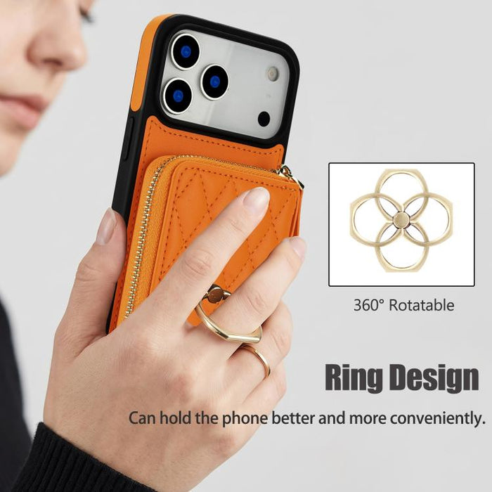 Cartera bandolera con cremallera y soporte para anillo romboidal, funda para teléfono con protección RFID, For iPhone 17 Pro Max, For iPhone 17 Pro