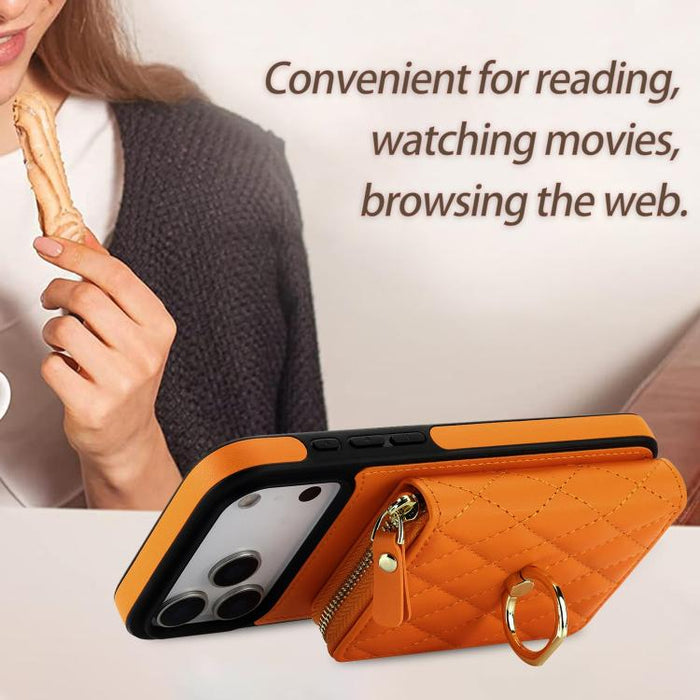 Cartera bandolera con cremallera y soporte para anillo romboidal, funda para teléfono con protección RFID, For iPhone 17 Pro Max, For iPhone 17 Pro