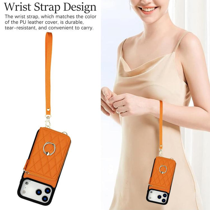 Cartera bandolera con cremallera y soporte para anillo romboidal, funda para teléfono con protección RFID, For iPhone 17 Pro Max, For iPhone 17 Pro
