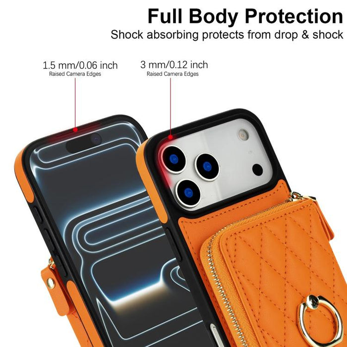 Cartera bandolera con cremallera y soporte para anillo romboidal, funda para teléfono con protección RFID, For iPhone 17 Pro Max, For iPhone 17 Pro