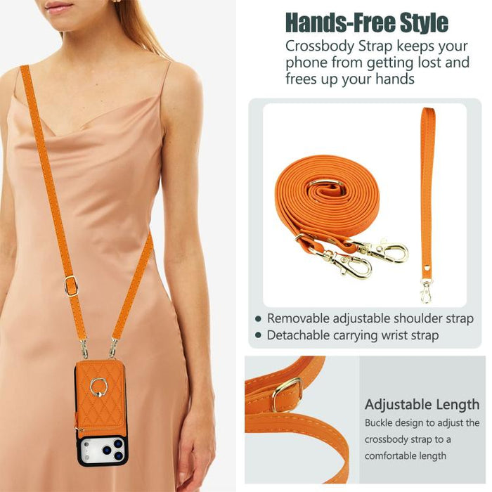 Cartera bandolera con cremallera y soporte para anillo romboidal, funda para teléfono con protección RFID, For iPhone 17 Pro Max, For iPhone 17 Pro