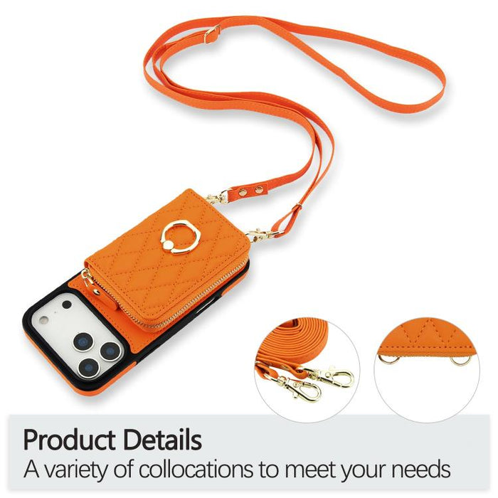 Cartera bandolera con cremallera y soporte para anillo romboidal, funda para teléfono con protección RFID, For iPhone 17 Pro Max, For iPhone 17 Pro
