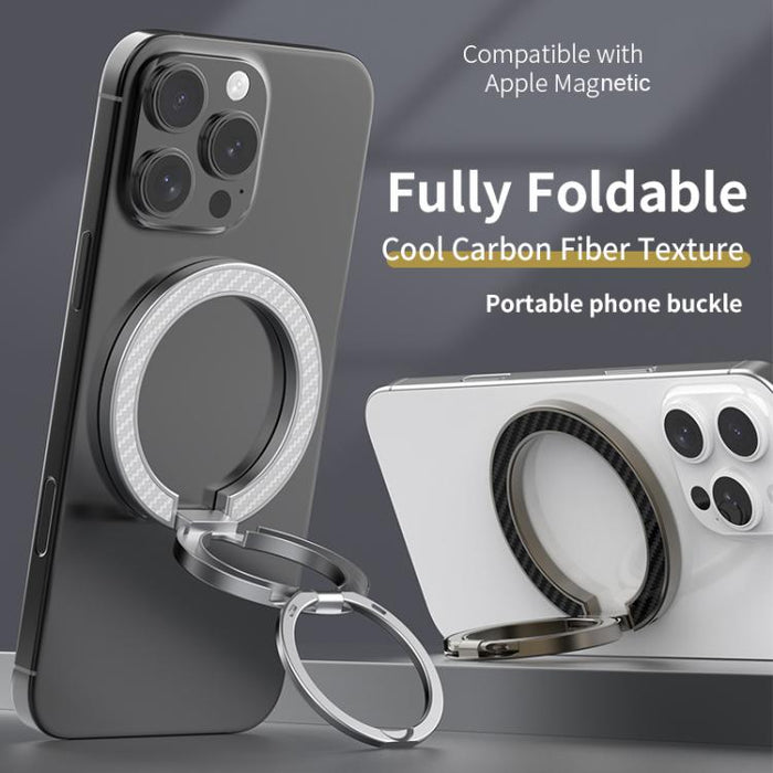 Soporte para teléfono con hebilla magnética de anillo y textura de fibra de carbono de doble eje