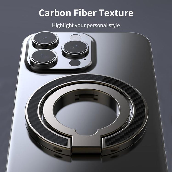 Soporte para teléfono con hebilla magnética de anillo y textura de fibra de carbono de doble eje