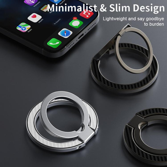 Soporte para teléfono con hebilla magnética de anillo y textura de fibra de carbono de doble eje