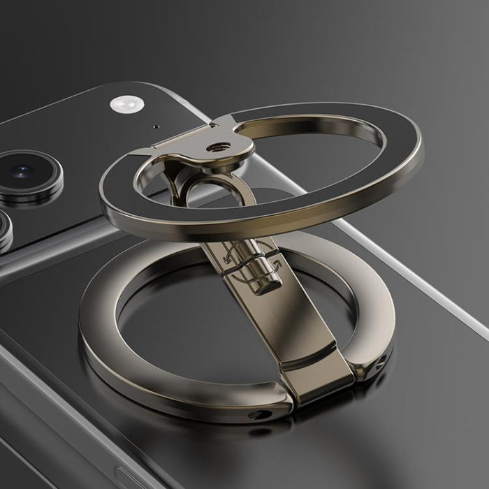 Soporte magnético plegable de doble cara con diseño de orificio para tornillo de cuarto de pulgada y giro de 360 grados para teléfono móvil.