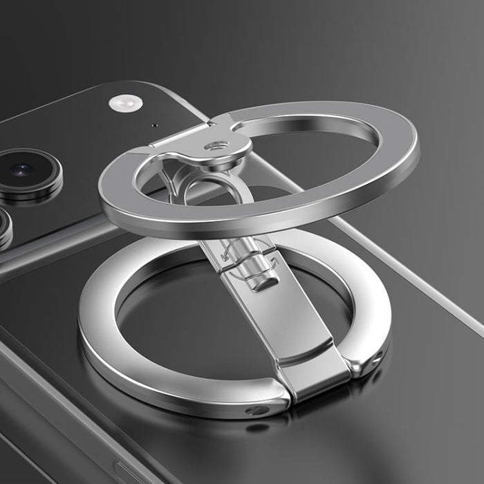 Soporte magnético plegable de doble cara con diseño de orificio para tornillo de cuarto de pulgada y giro de 360 grados para teléfono móvil.