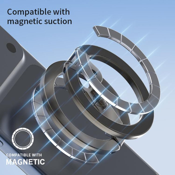 Soporte magnético plegable de doble cara con diseño de orificio para tornillo de cuarto de pulgada y giro de 360 grados para teléfono móvil.