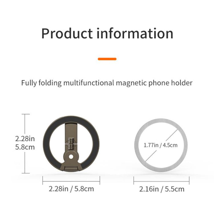 Soporte magnético plegable de doble cara con diseño de orificio para tornillo de cuarto de pulgada y giro de 360 grados para teléfono móvil.