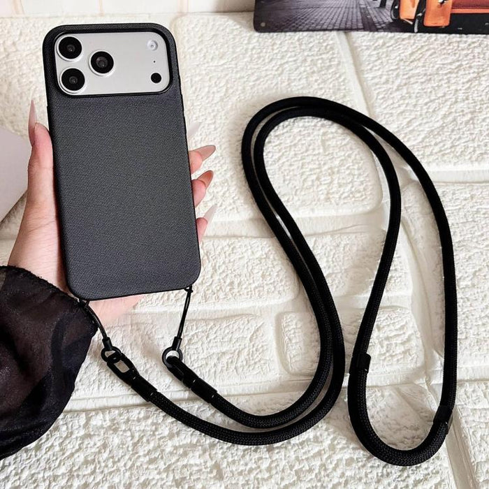 Funda magnética para teléfono con textura de tejido técnico, botón de IA y correa cruzada., For iPhone 17 Pro Max, For iPhone 17 Pro
