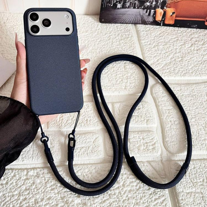 Funda magnética para teléfono con textura de tejido técnico, botón de IA y correa cruzada., For iPhone 17 Pro Max, For iPhone 17 Pro