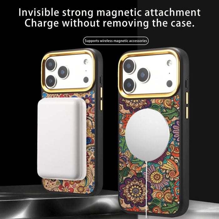 Funda magnética para teléfono Senior A28+1 con diseño de bordado étnico, For iPhone 17 Pro Max, For iPhone 17 Pro, For iPhone 16 Pro Max, For iPhone 16 Pro, For iPhone 15 Pro Max, For iPhone 15 Pro
