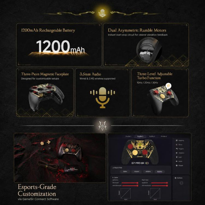 Mando de juegos GameSir G7 Pro 8K Bluetooth con cable e inalámbrico de tres modos, Nioh 3 Collab Edition, Champion Collab Edition