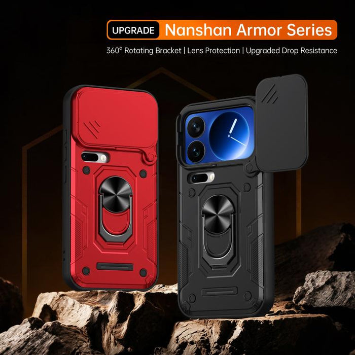 Funda para teléfono Nanshan Armor con soporte deslizante para anillo Camshield, For Xiaomi 17 Pro Max, For Xiaomi 17 Pro, For Xiaomi 17
