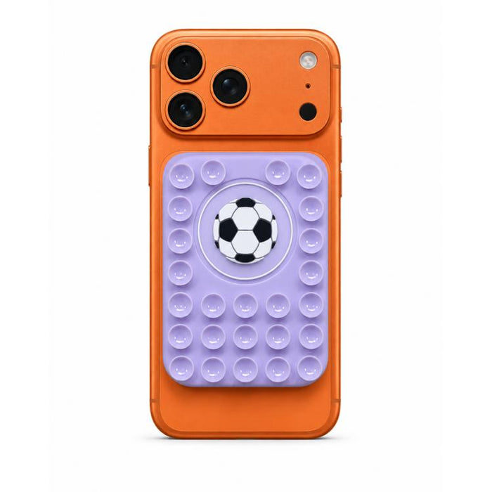 Soporte magnético reutilizable de silicona para teléfono con diseño de balón de fútbol.