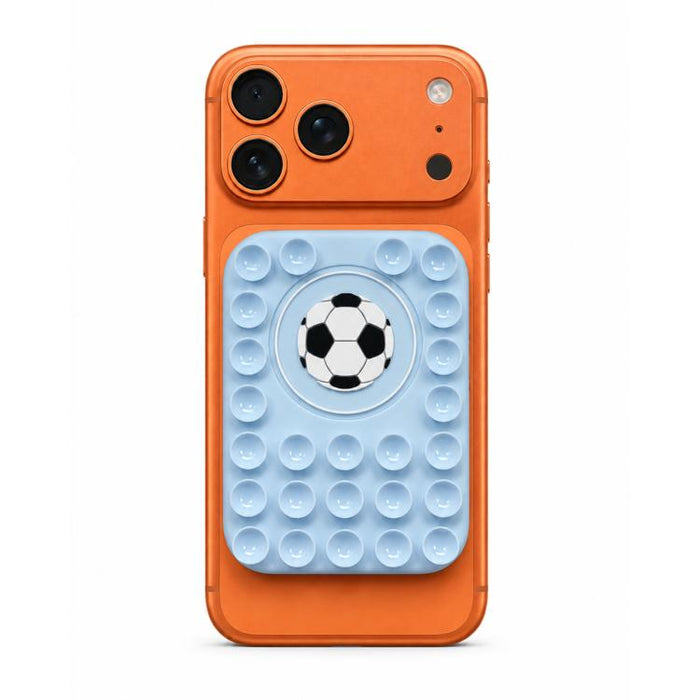 Soporte magnético reutilizable de silicona para teléfono con diseño de balón de fútbol.