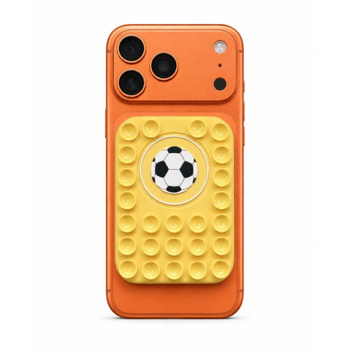 Soporte magnético reutilizable de silicona para teléfono con diseño de balón de fútbol.