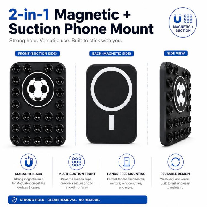 Soporte magnético reutilizable de silicona para teléfono con diseño de balón de fútbol.