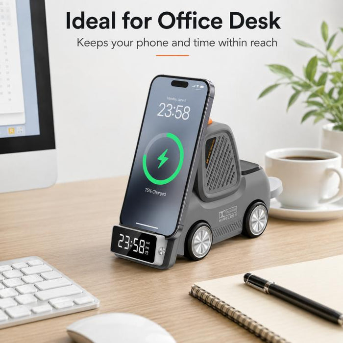 Cargador inalámbrico multifuncional 6 en 1 T30 con soporte para teléfono de escritorio estilo coche
