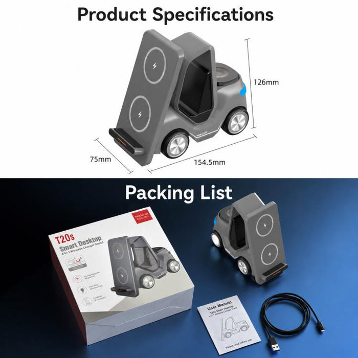 Cargador inalámbrico multifuncional 5 en 1 T30S con soporte para teléfono de escritorio estilo coche
