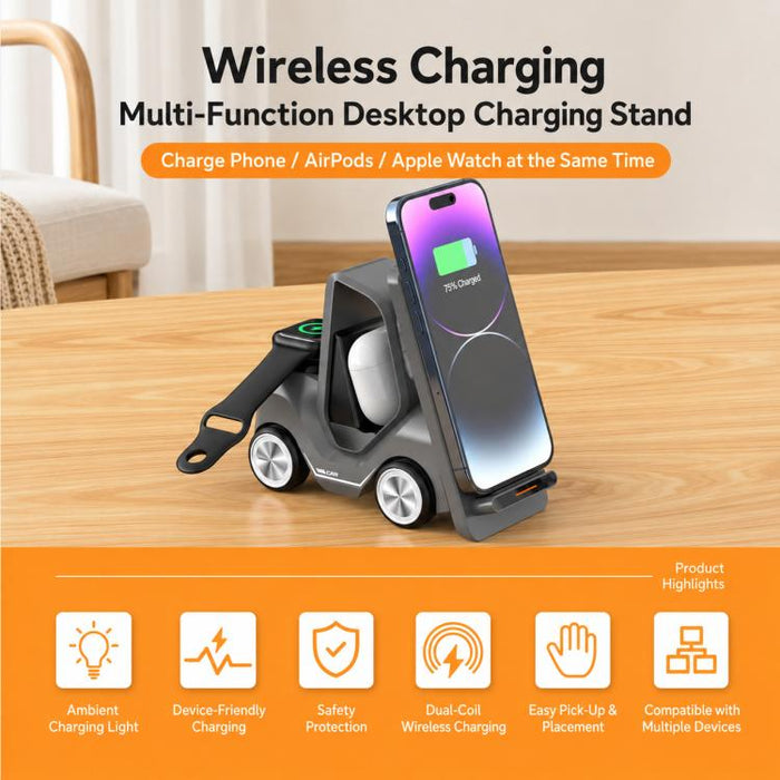 Cargador inalámbrico multifuncional 5 en 1 T30S con soporte para teléfono de escritorio estilo coche