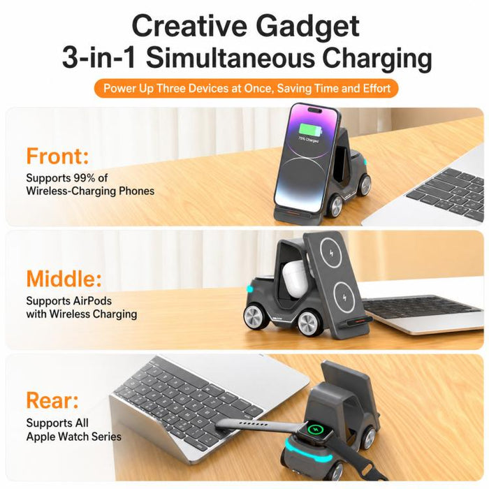 Cargador inalámbrico multifuncional 5 en 1 T30S con soporte para teléfono de escritorio estilo coche