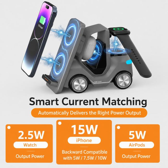 Cargador inalámbrico multifuncional 5 en 1 T30S con soporte para teléfono de escritorio estilo coche