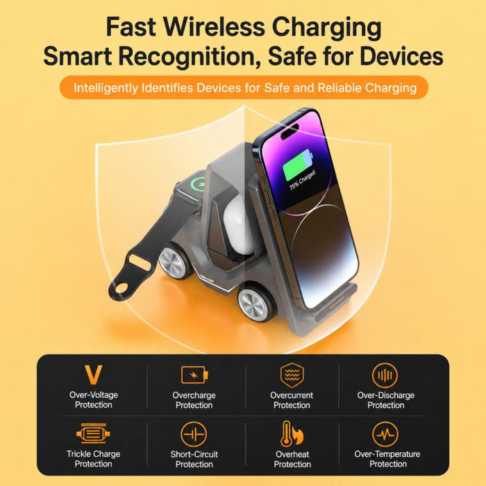 Cargador inalámbrico multifuncional 5 en 1 T30S con soporte para teléfono de escritorio estilo coche