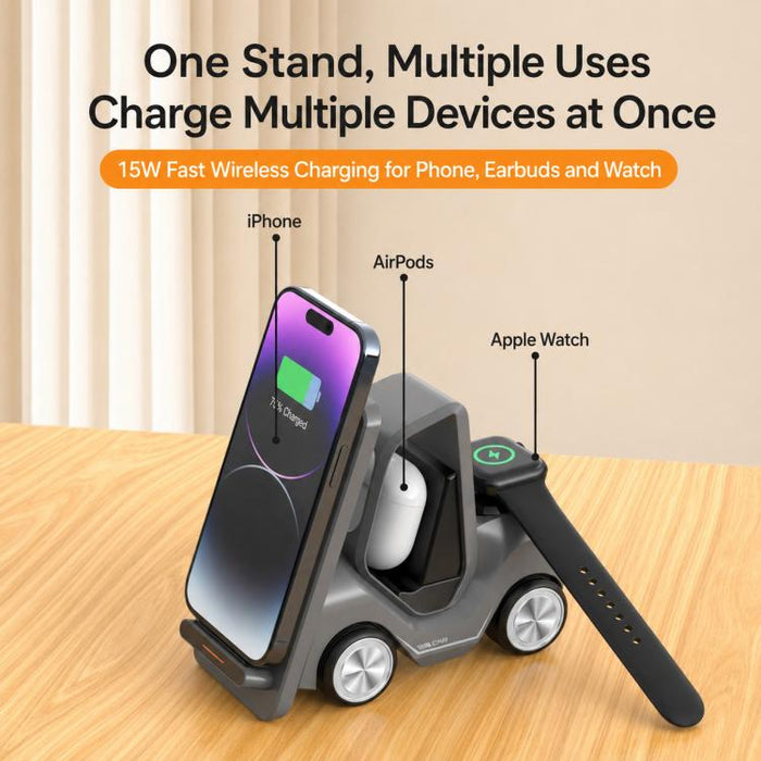 Cargador inalámbrico multifuncional 5 en 1 T30S con soporte para teléfono de escritorio estilo coche