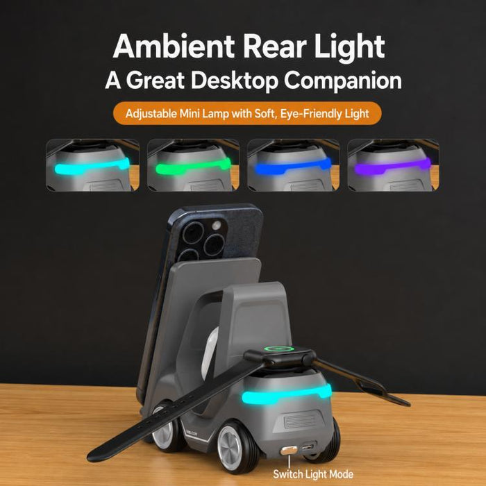 Cargador inalámbrico multifuncional 5 en 1 T30S con soporte para teléfono de escritorio estilo coche