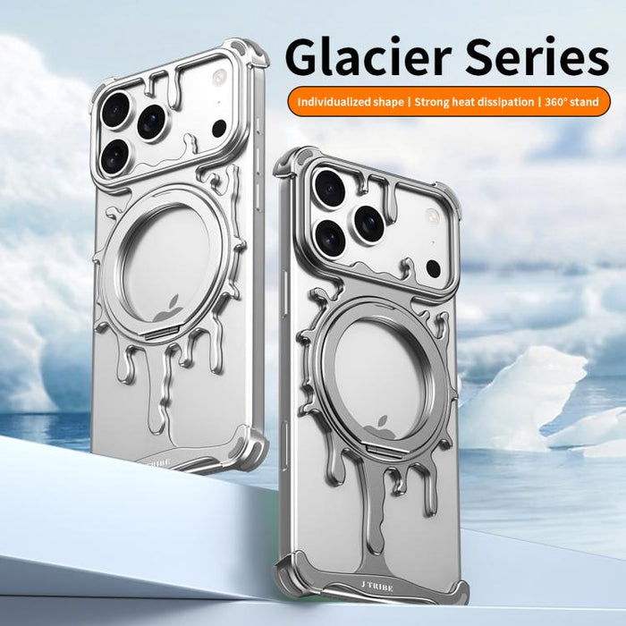 Funda magnética para teléfono con soporte giratorio de 360 grados y sistema de refrigeración Glacier Series de J TRIBE, For iPhone 16 Pro Max, For iPhone 16 Pro, For iPhone 15 Pro Max, For iPhone 15 Pro, For iPhone 14 Pro, For iPhone 14 Pro Max