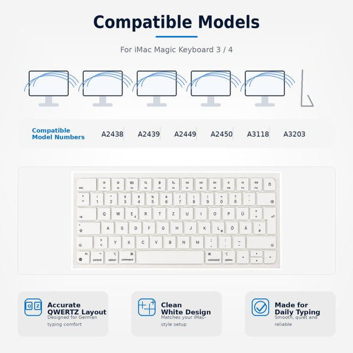 Teclas Magic Keyboard 3 y Magic Keyboard 4 para MacBook A2438, A2439, A2449, A2450, A3118 y A3203 (blancas), German, French