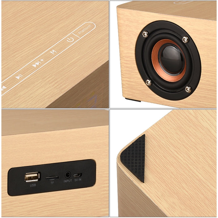Q5A Pantalla de reloj táctil de madera multifuncional Altavoz Bluetooth de carga inalámbrica, compatible con tarjeta TF y disco U y AUX de 3,5 mm