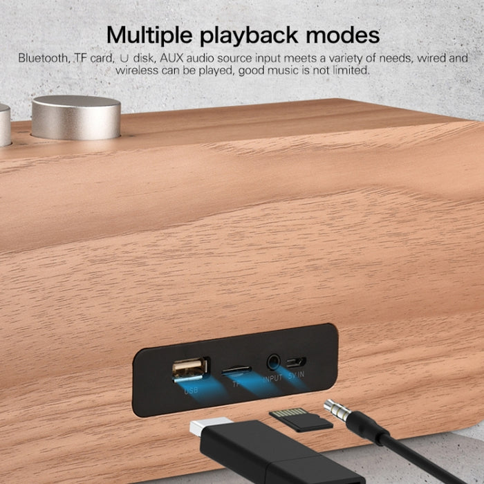 Q7 Subwoofer Altavoz Bluetooth de madera, compatible con tarjeta TF y disco U y AUX de 3,5 mm