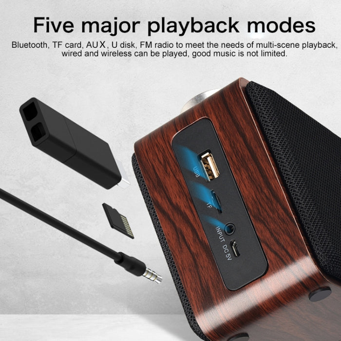Altavoz Bluetooth táctil de madera de tela de subwoofer W5A, compatible con tarjeta TF y disco U y AUX de 3,5 mm