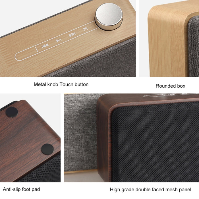 Altavoz Bluetooth táctil de madera de tela de subwoofer W5A, compatible con tarjeta TF y disco U y AUX de 3,5 mm