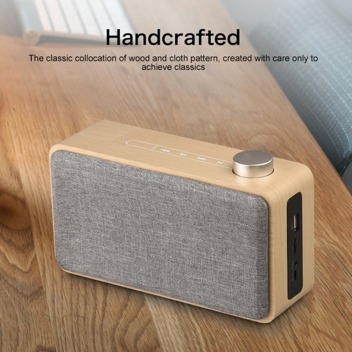 Altavoz Bluetooth táctil de madera de tela de subwoofer W5A, compatible con tarjeta TF y disco U y AUX de 3,5 mm