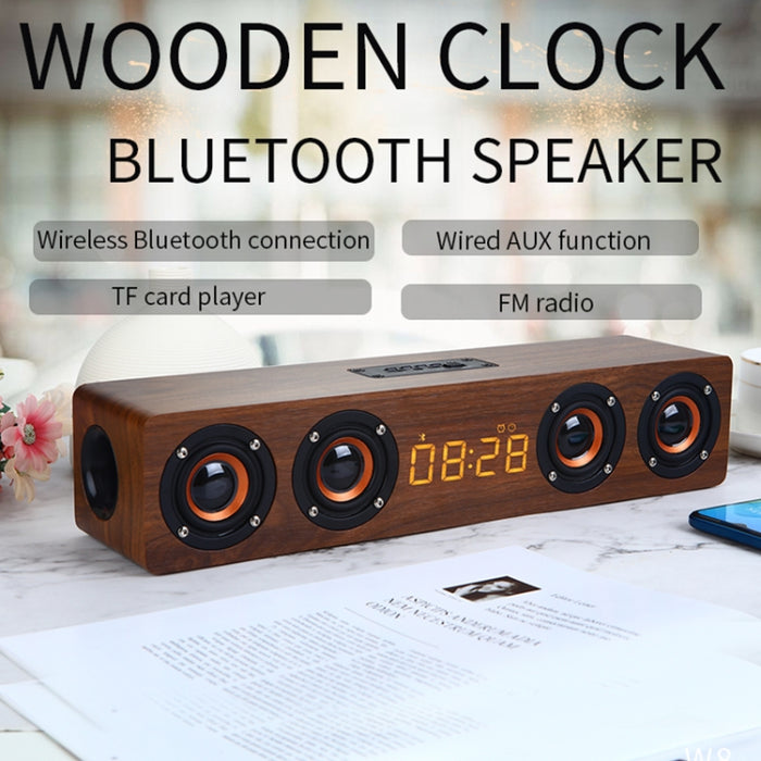 W8C Reloj de madera Subwoofer Altavoz Bluetooth, compatible con tarjeta TF y disco U y AUX de 3,5 mm